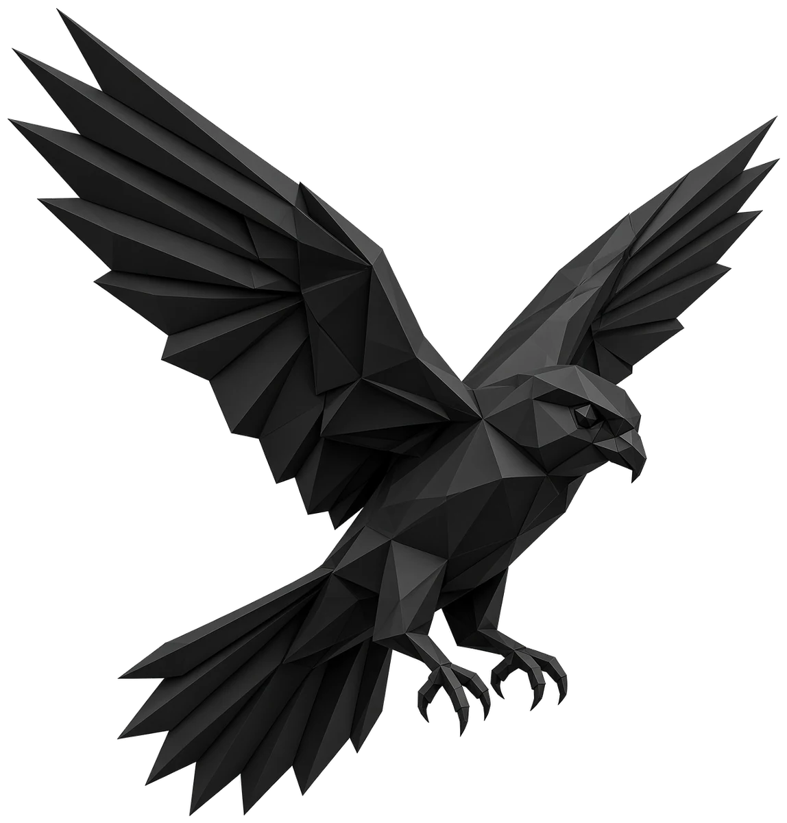 A black low-poly kestrel taking off, wings raised